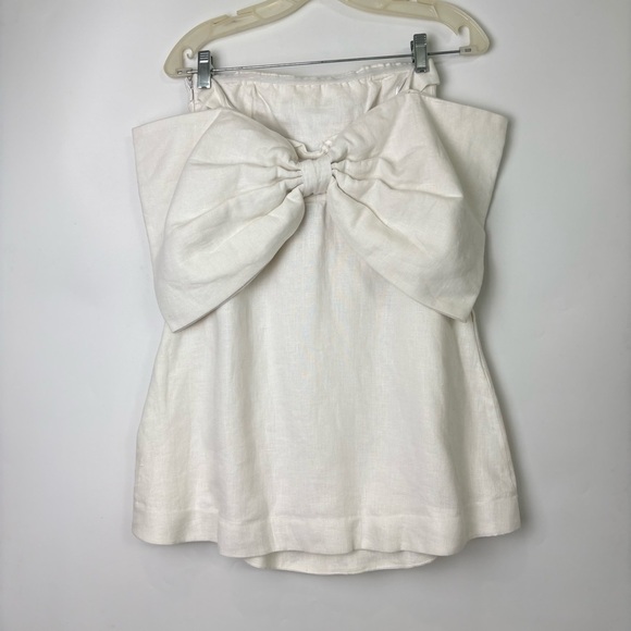 Dissh White 100% Linen Mini Dress Bow Size 6 $200 Pocket Wedding Bachelorette - Picture 6 of 9